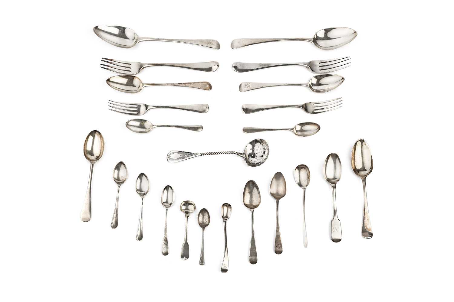 Lot 646 - A part service of mainly Georgian silver old...