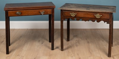 Lot 540 - An oak side table; together with a fold-top mahogany elm side table