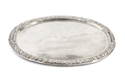 Lot 649 - A Continental white metal oval tray, the...