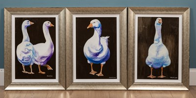 Lot 624 - Ricardo Earle (20th century school), a set of three paintings of geese