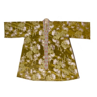 Lot 201 - Woven silk dress Turkish, of green ground,...