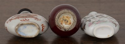 Lot 280 - Three porcelain snuff bottles Chinese,...