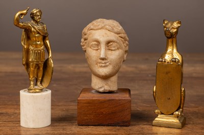 Lot 132 - Three ornaments to include a possibly ancient carved marble female head