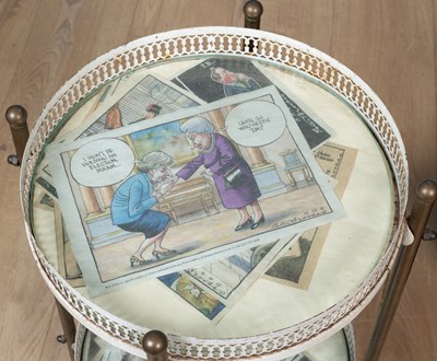 Lot 585 - A suitcase, a drinks trolley, and pewter tankards