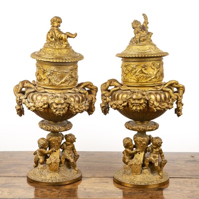 Lot 390 - Pair of French classical gilt bronze wine...