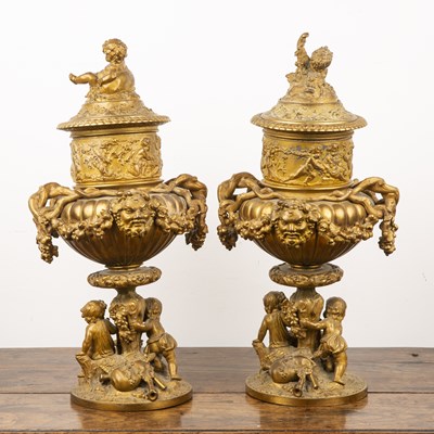 Lot 390 - Pair of French classical gilt bronze wine...