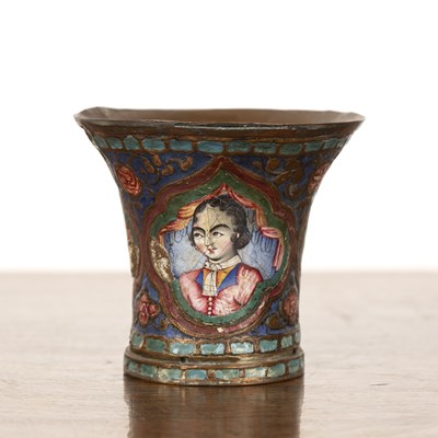 Lot 315 - Qalyan enamel polychrome cup Iran, Qajar, 19th...