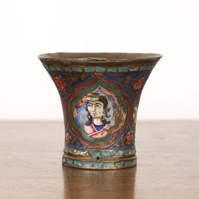 Lot 315 - Qalyan enamel polychrome cup Iran, Qajar, 19th...