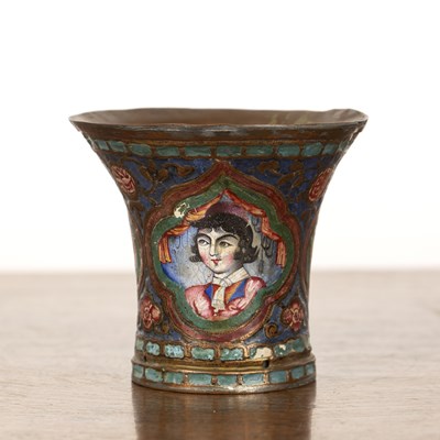 Lot 315 - Qalyan enamel polychrome cup Iran, Qajar, 19th...