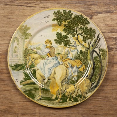 Lot 376 - Castelli maiolica dish Italian, with horses...