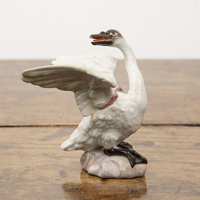 Lot 375 - Porcelain model of a swan Meissen, with blue...