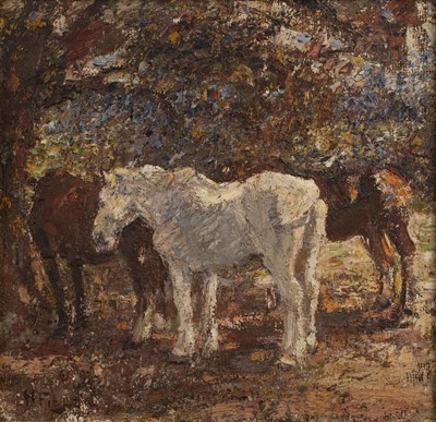 Lot 39 - Harry Fidler (1856-1935) Horses sheltering...