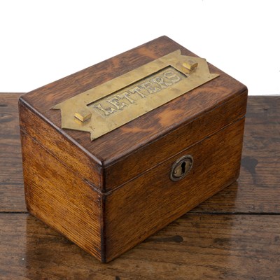 Lot 366 - Oak postage or letterbox Victorian, with...