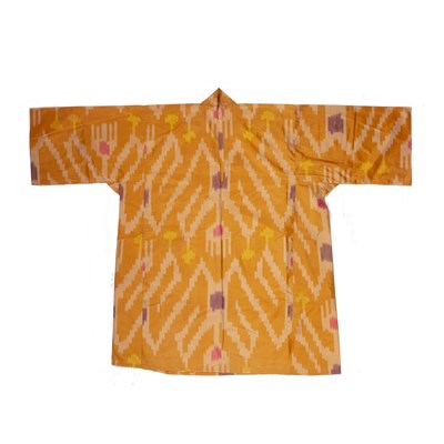 Lot 212 - Gold ikat silk kurta Uzbekistan, and a green...