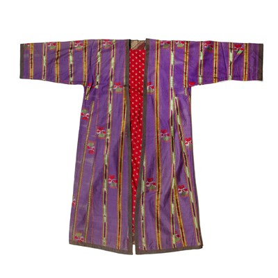 Lot 213 - Sprigged purple silk coat Tadjik, with Russian...