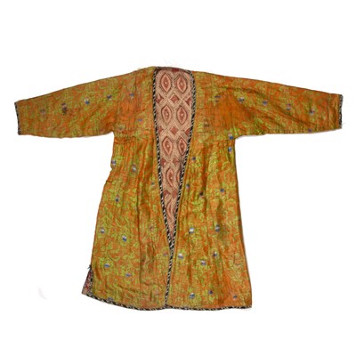 Lot 215 - Silk and woven coat Turkmenistan, with icat...