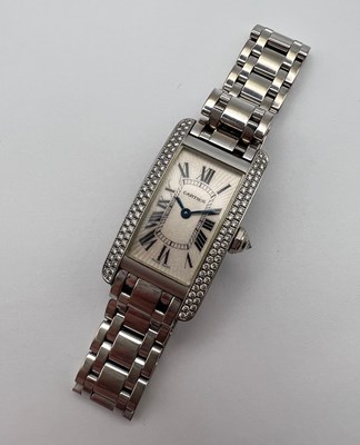 Lot 253 - A lady's 18ct white gold and diamond set 'Tank...
