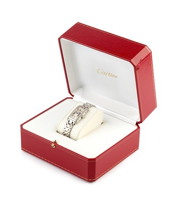 Lot 253 - A lady's 18ct white gold and diamond set 'Tank...
