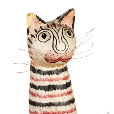 Lot 351 - Large painted wooden model of a cat...