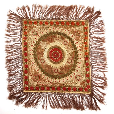 Lot 222 - Embroidered floral square Magyar, in gold and...