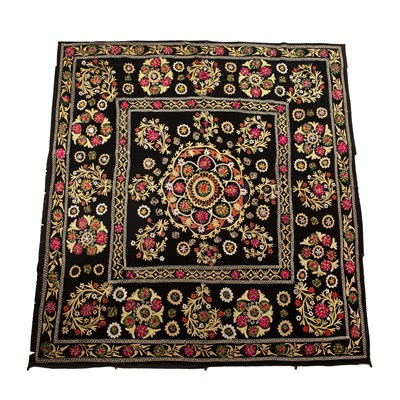 Lot 224 - Velvet embroidered bed cover Uzbekistan, 236cm...