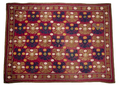 Lot 225 - Large red ground suzani Uzbekistan, circa 1940,...