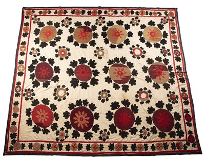 Lot 226 - Large suzani Uzbekistan, with foliate designs...