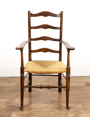 Lot 29 - Arts and Crafts style stained beech ladderback...