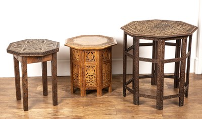 Lot 28 - Three carved occasional tables Indian,...