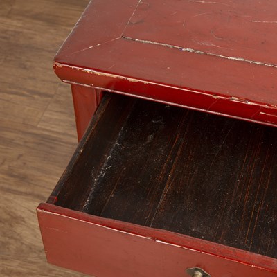 Lot 381 - Red lacquer low cupboard Chinese, fitted with...