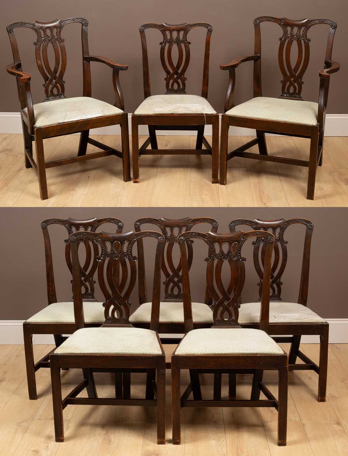 Lot 210 - A set of eight Chippendale style mahogany dining chairs