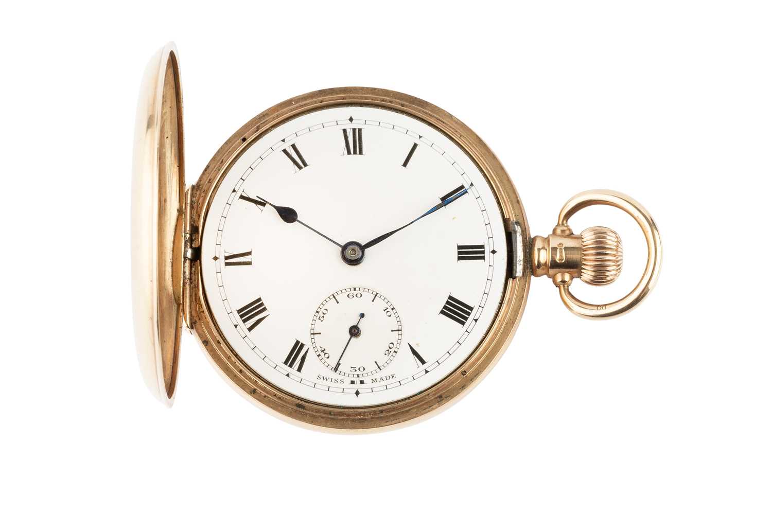 Lot 229 - A 9ct gold hunter pocket watch, the white...
