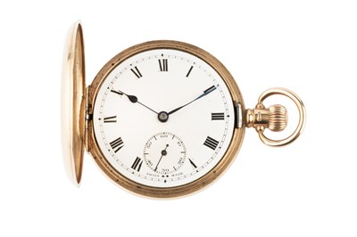 Lot 229 - A 9ct gold hunter pocket watch, the white...