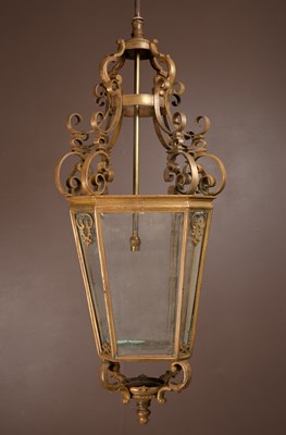 Lot 349 - A brass and glass-panelled octagonal hall lantern