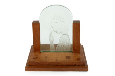 Lot 643 - Art Deco Glass plaque etched with a saintly...