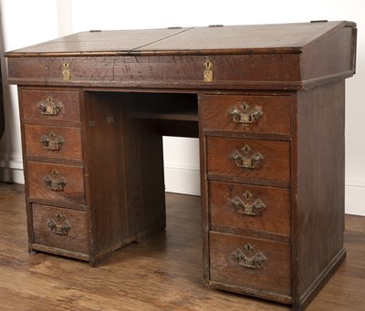 Lot 70 - Oak twin clerks desk 19th Century, with brass...