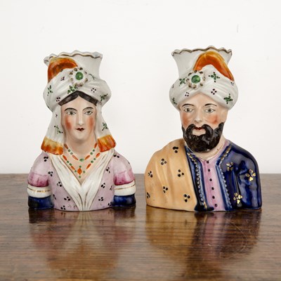 Lot 248 - Pair of figural Staffordshire spill vases late...