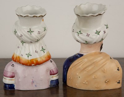 Lot 248 - Pair of figural Staffordshire spill vases late...