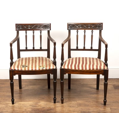 Lot 100 - Mahogany pair of carved open armchairs 19th...