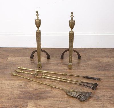 Lot 102 - Set of large Country House fire irons and dogs...