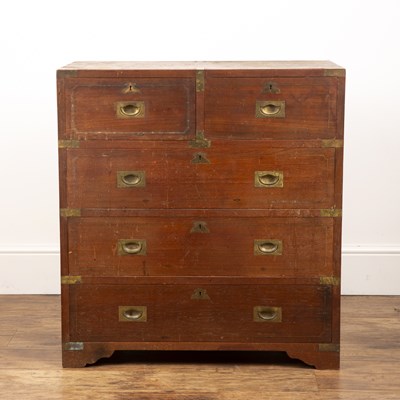 Lot 104 - Teak small campaign style chest with brass...