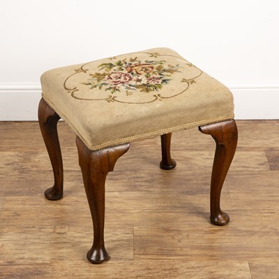 Lot 105 - Walnut framed stool 19th Century, with...