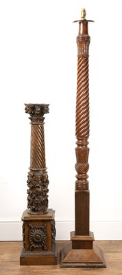 Lot 117 - Two standard lamps mahogany and oak, the...