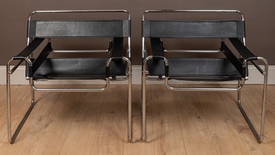Lot 169 - A pair of leather and chrome Wassily chairs after Marcel Breuer