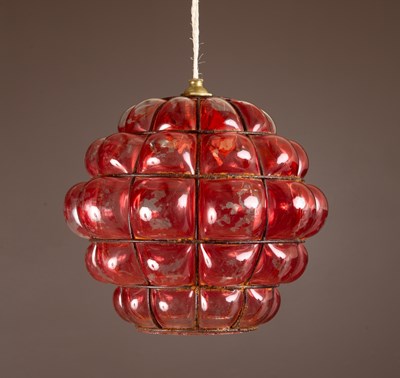 Lot 393 - A hand blown Seguso Murano caged cranberry glass pendant lamp