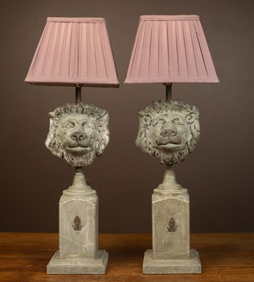 Lot 363 - A pair of lion mask table lamps