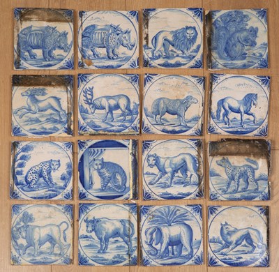 Lot 176 - A collection of 18th or 19th century blue and white Delftware tiles