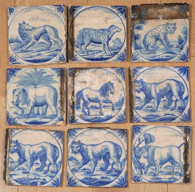 Lot 176 - A collection of 18th or 19th century blue and white Delftware tiles