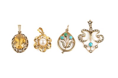 Lot 103 - Four gem set pendants, comprising two half...
