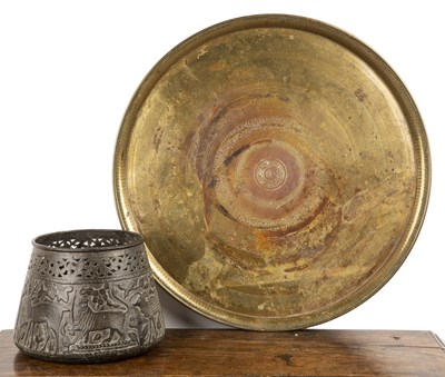 Lot 236 - Brass engraved tray Indo-Persian, with Koranic...